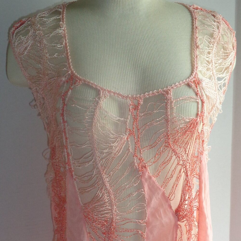 India Boutique Sleeveless Fringed Crochet Tank or Cover Up Peach Color (J)